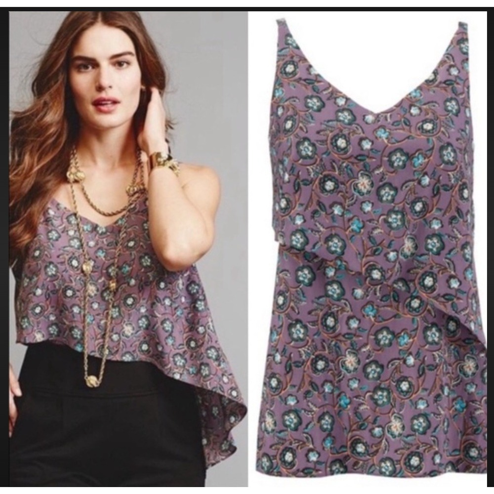 CAbi #3453 Floral Print Scrollwork Cami Top Sz Small Purple Dainty Whimsy‎ Girly